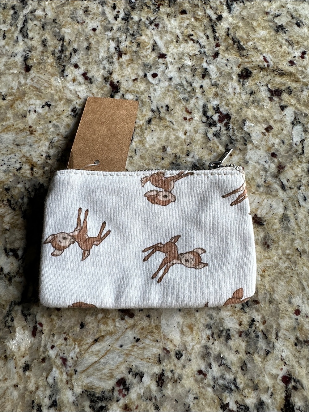 Brandy Melville Canvas Coin Purse - Cream with Brown Fawn Print. NWT